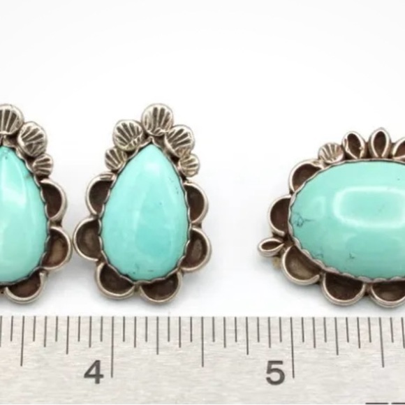 Native American earring and broach with sterling silver and turquoise - Picture 4 of 16